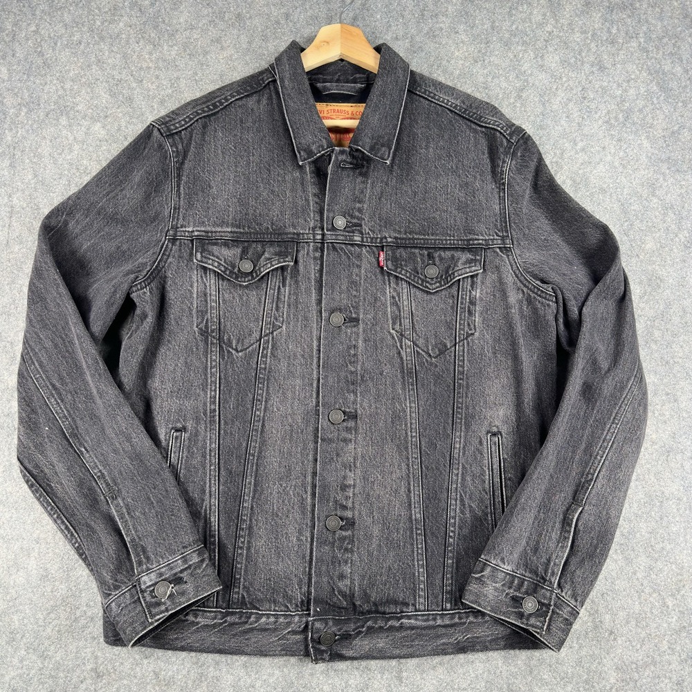 Levi's Jacket Mens Large Gray Black Denim Trucker Button Front 72334-0332